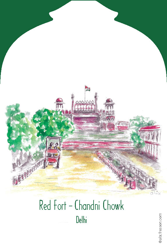 Postcard Red Fort & Chandni Chowk - Delhi