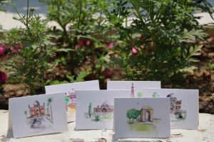 Bundle of 7 "Thank You" cards of Delhi's Higlhights - horizontal folding